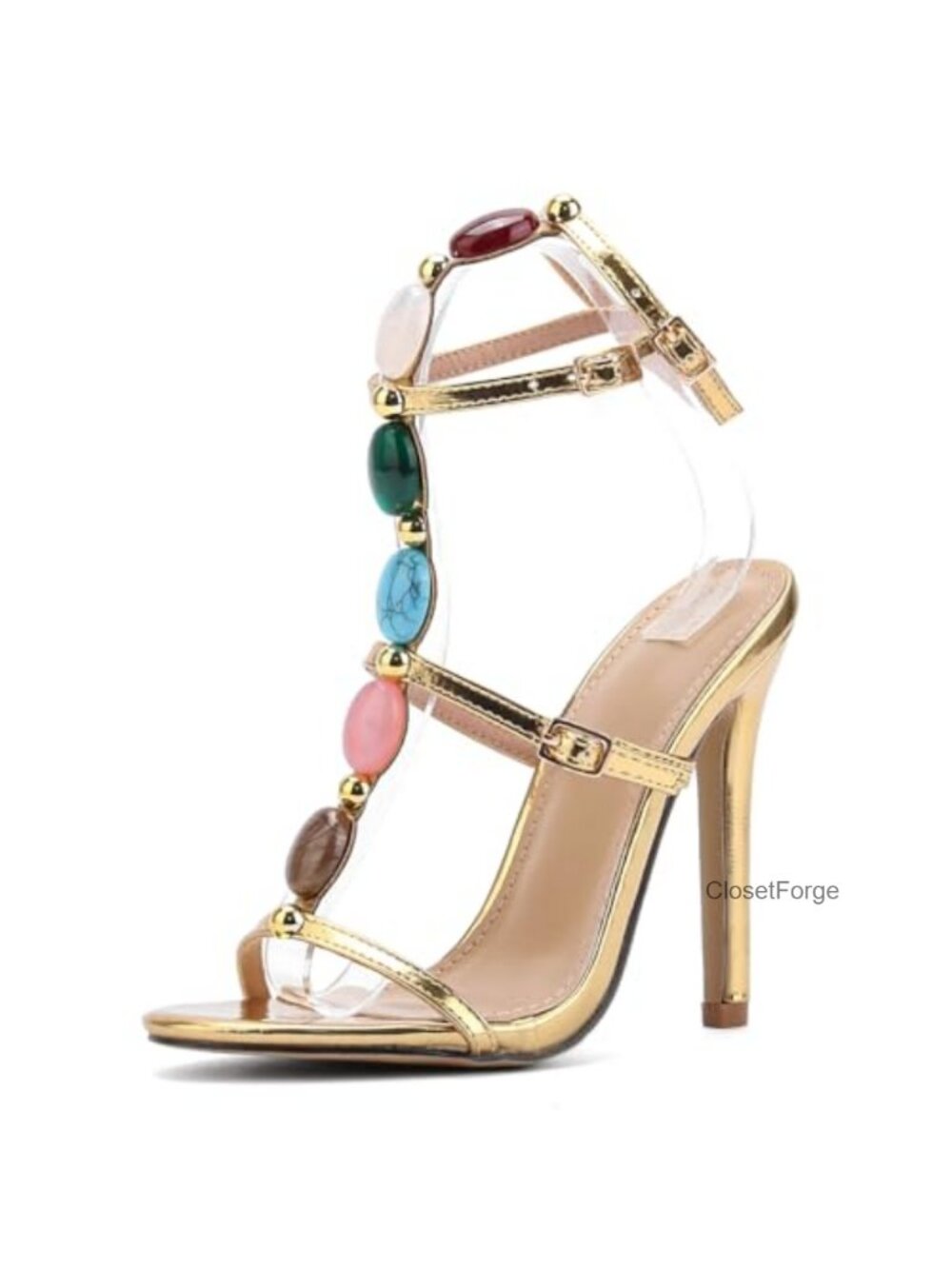 Gladiator Stiletto Heel Sandals Open Toe Ankle Strap Jeweled Party Heels